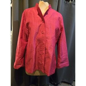 Chicos Pink Lined Detailed Jacket Blazer Buttons & Mandarin Collar, 3.5 / L